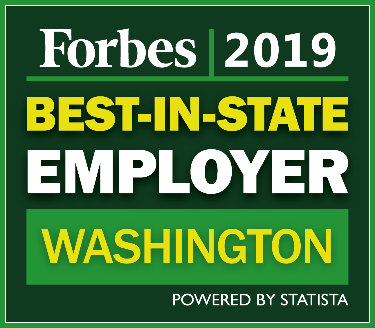 Forbes 2019 Best-in-State Employer badge for Washington, powered by Statista.