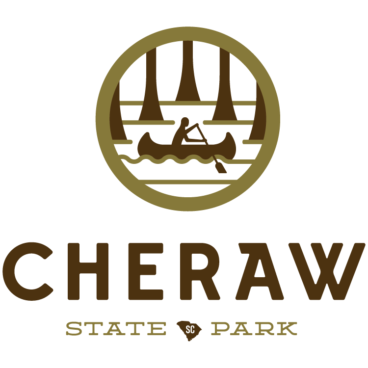 Logo of Cheraw State Park featuring a canoeist surrounded by trees, with the park's name prominently displayed below.