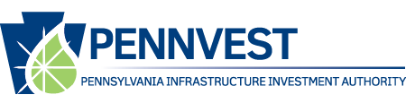 Logo of Pennvest, featuring a blue and green design with the text 