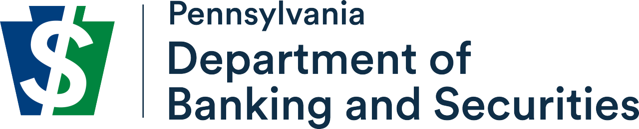 Logo of the Pennsylvania Department of Banking and Securities, featuring a dollar sign and state outline in green and blue.