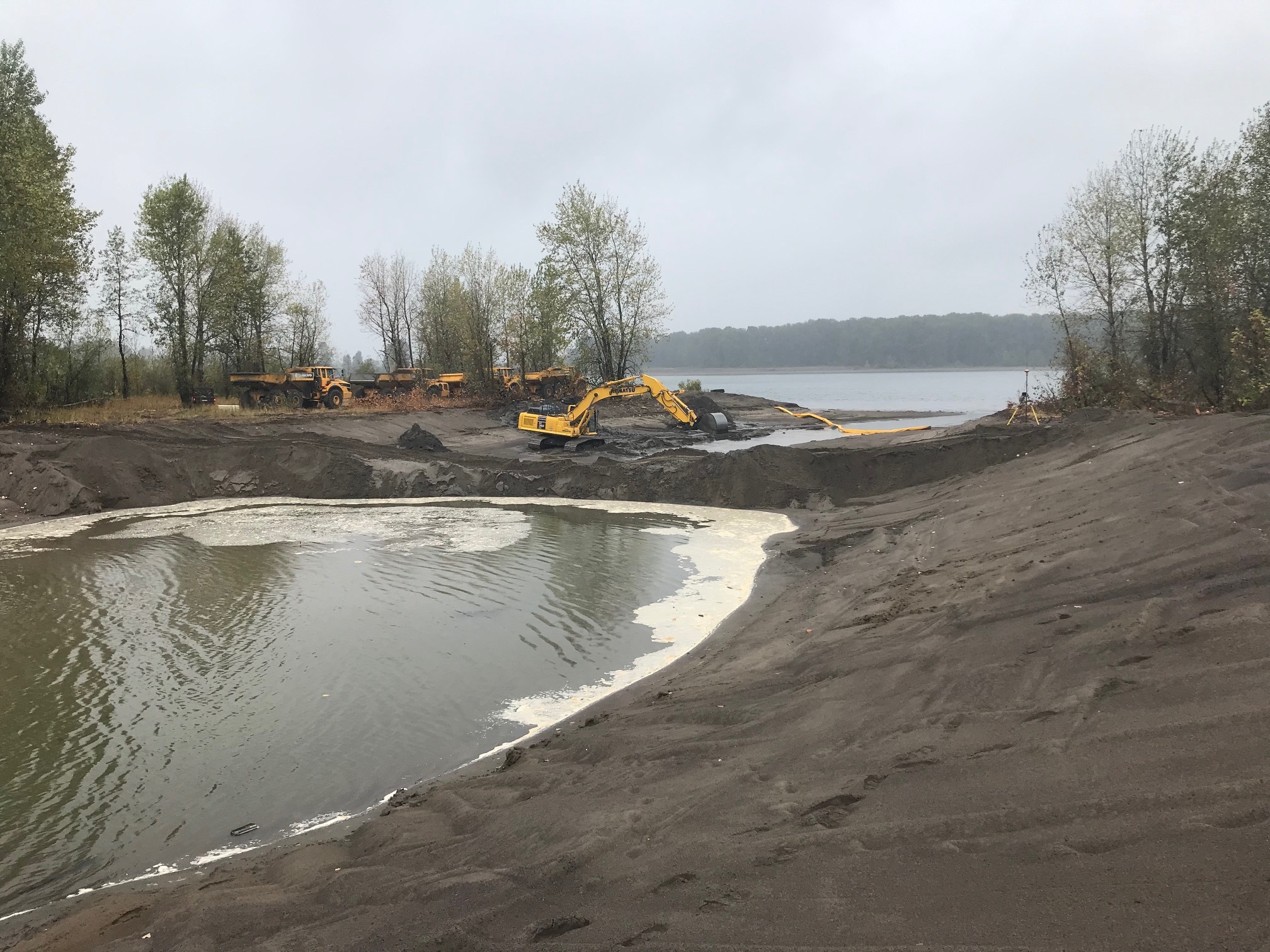 Restoration project surrounded by water.