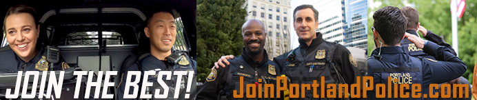 Portland police officers smiling and reads Join the Best! JoinPortlandPolice.com