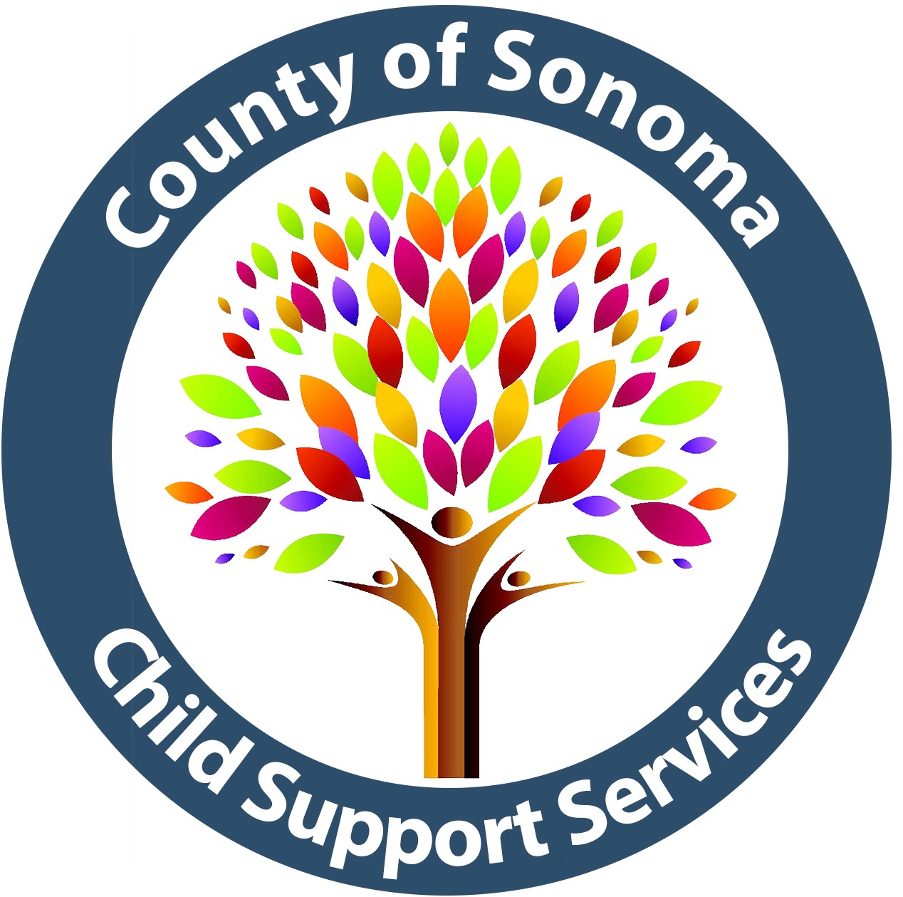 Logo featuring a colorful tree with leaves in various shades, surrounded by the text