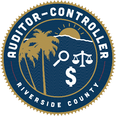 Logo featuring palm trees, a sun, a magnifying glass, scales, and a dollar sign, with